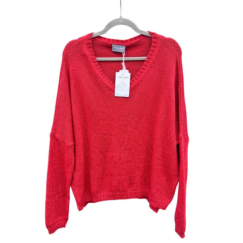 NWT WOODEN SHIPS Ansel V Lightweight Mohair Blend Sweater Poppy Medium Large M L